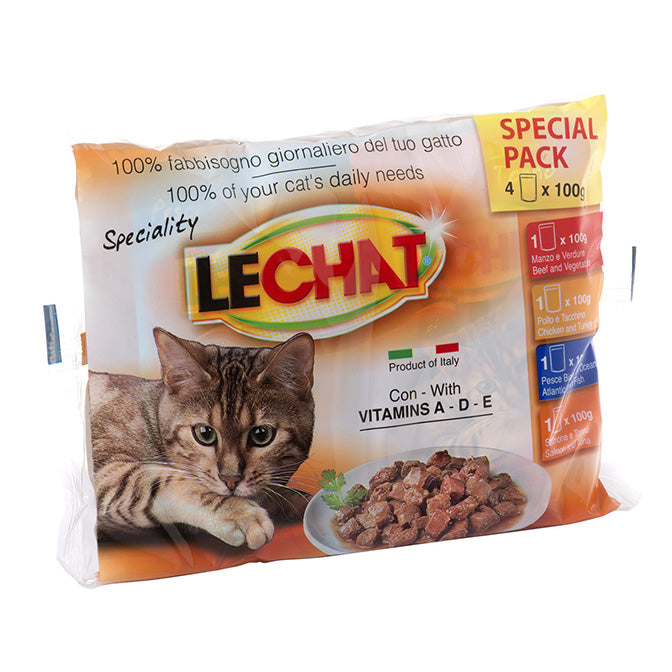 LeChat Adult Multipack Wet Cat Food Pouches 4 Flavours 4 × 100g
