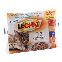 LeChat Adult Multipack Wet Cat Food Pouches 4 Flavours 4 × 100g