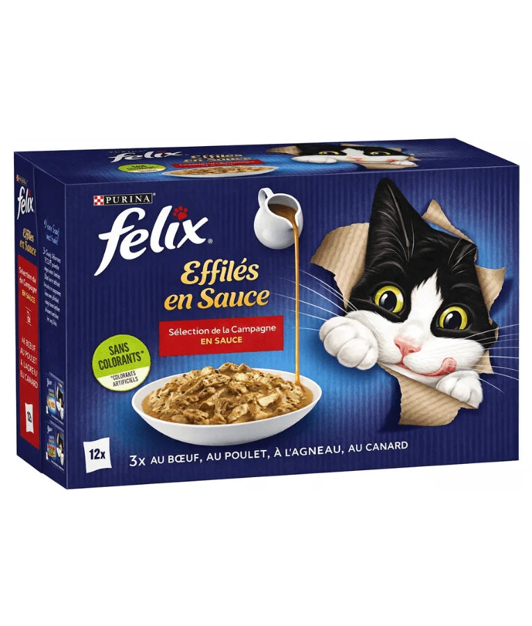 Purina Felix Tendres Effilés en Sauce Adult Cat Wet Food - Beef, Chicken, Lamb & Duck 12 x 85g