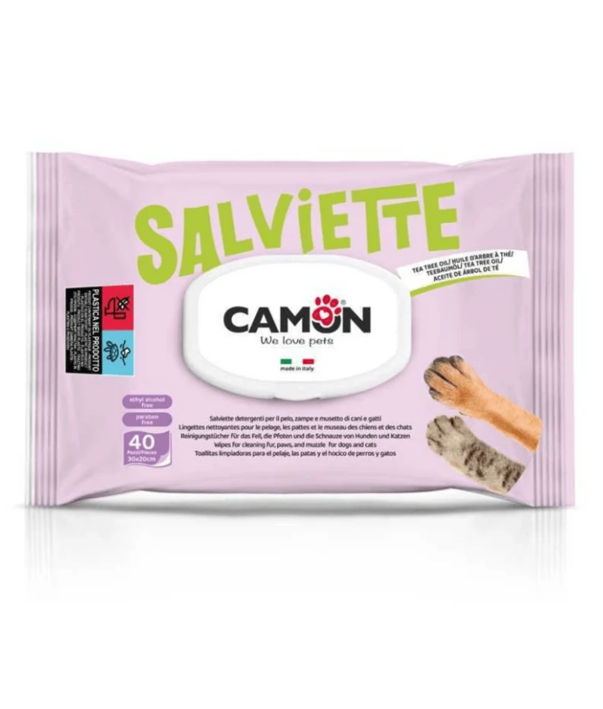 Camon Salviette Tea Tree Oil Cleaning Pet Wipes 40 Sheets