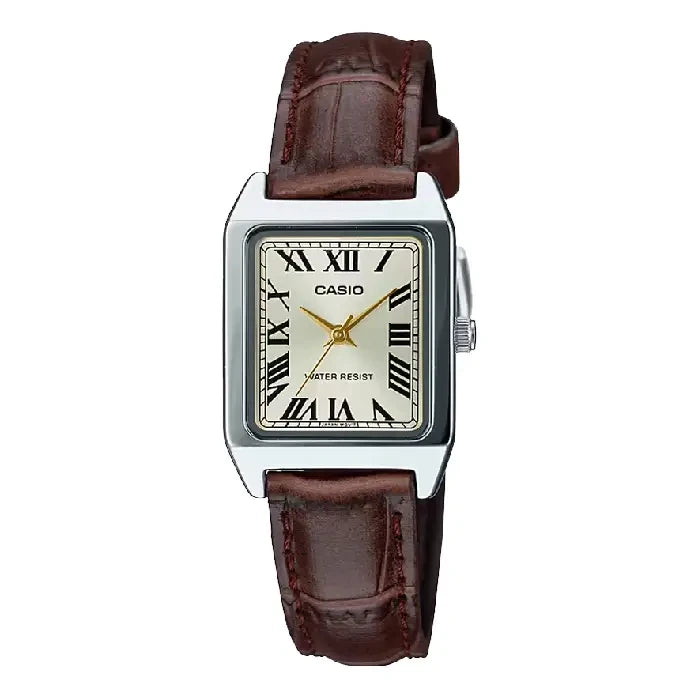Casio LTP-V007L-9BUDF Analog Watch - Gold Dial - Brown Leather Strap | LTP-V007L-9BUDF
