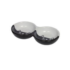 Nobby Cat Ceramic Double Bowl "Face" Black/White | NO73693