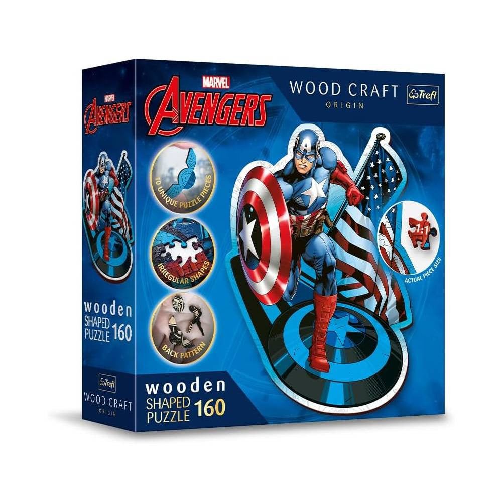 Trefl Fearless Captain America Disney Marvel Heroes 160-Piece Wooden Shaped Puzzle | 20194