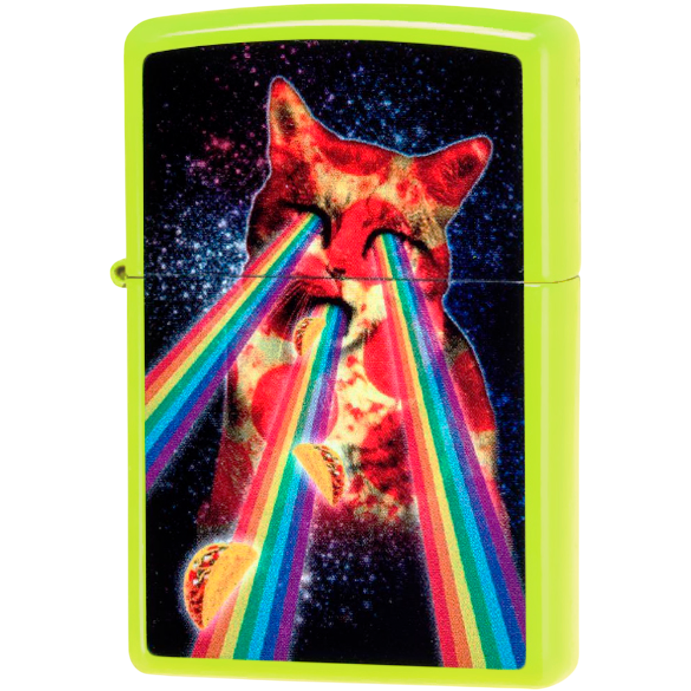 Zippo Pizza Cat Neon Yellow Lighter | 29614