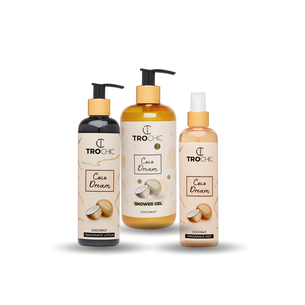 TROCHIC Coco Dream Coconut Body Lotion, Shower Gel & Fragrance Mist Set