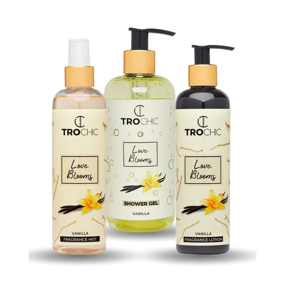 TROCHIC Love Blooms Vanilla Body Lotion, Shower Gel & Fragrance Mist Set