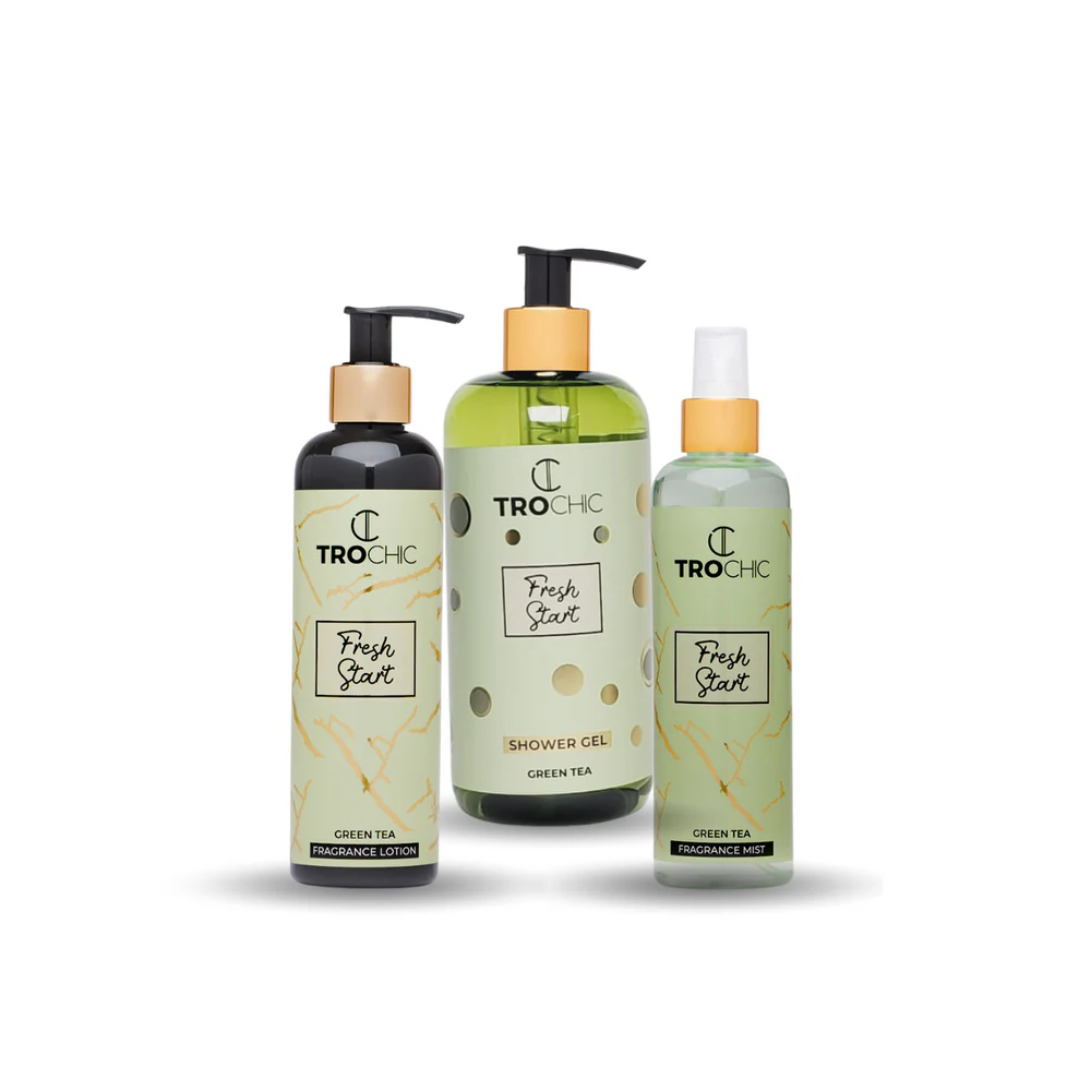 TROCHIC Fresh Start Green Tea Body Lotion, Shower Gel & Fragrance Mist Set