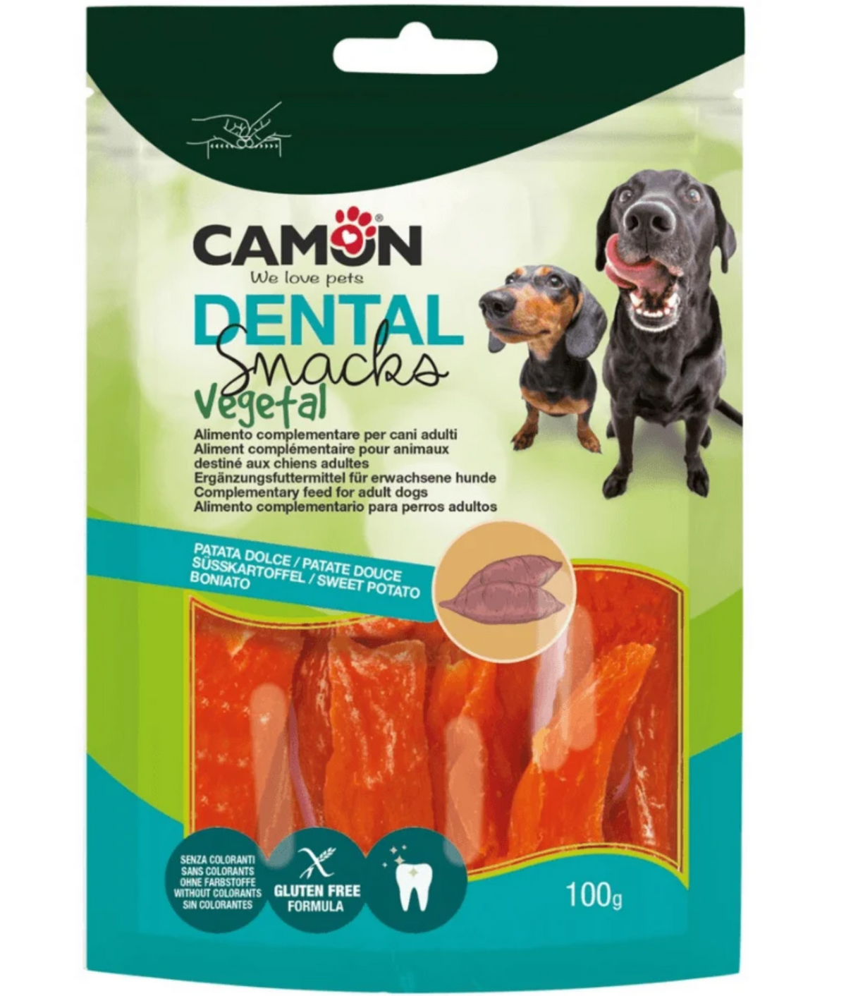 Camon Dental Snacks Vegetal Sweet Potato Strips Gluten-Free Adult Dog Treats 100g