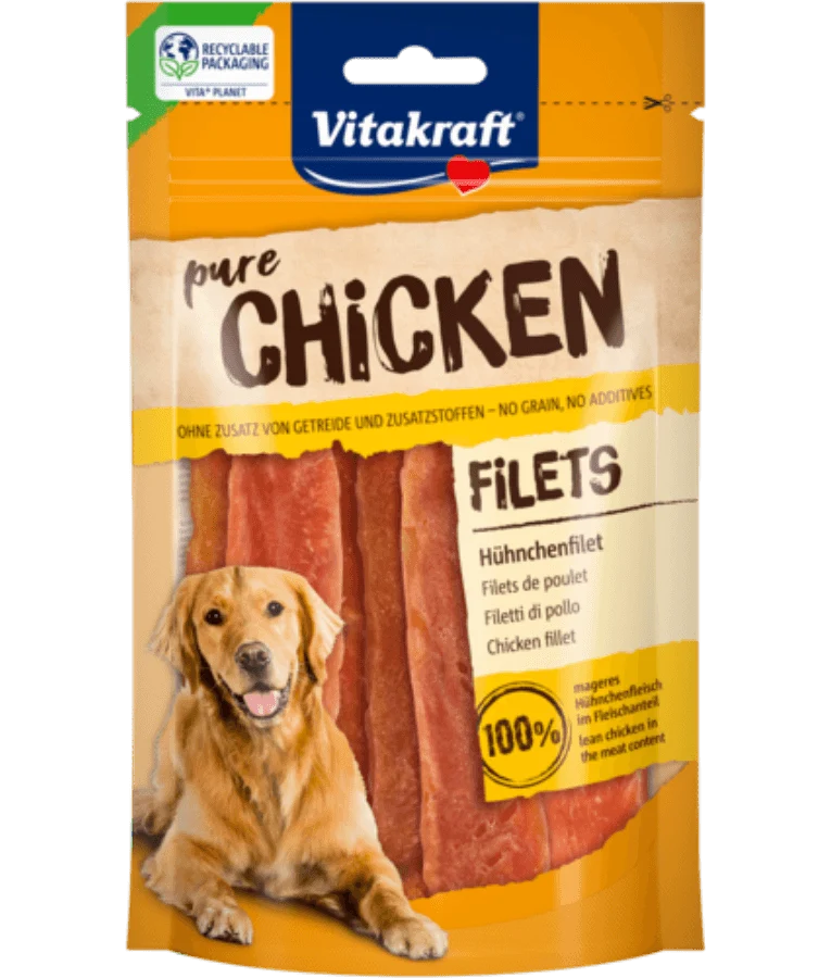 Vitakraft Pure Chicken Fillet 100% Chicken Breast Grain-Free Dog Treat - 80g