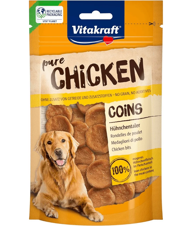 Vitakraft Pure Chicken Coins 95% Chicken Meat Grain-Free High-Protein Dog Treat - 80g