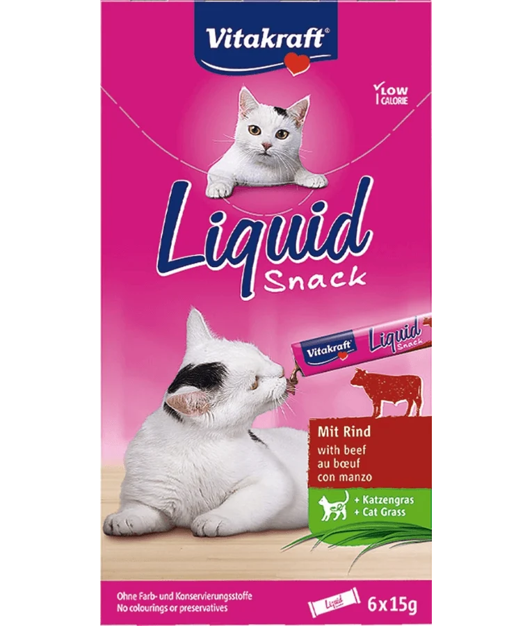 Vitakraft Liquid Snack with Beef & Inulin for Cats - 90g (6 x 15g)