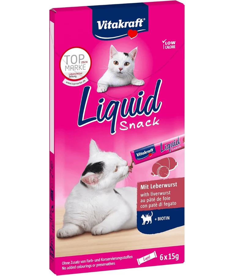 Vitakraft Liquid Snack Liver Sausage & Biotin Cat Treat 6x15g
