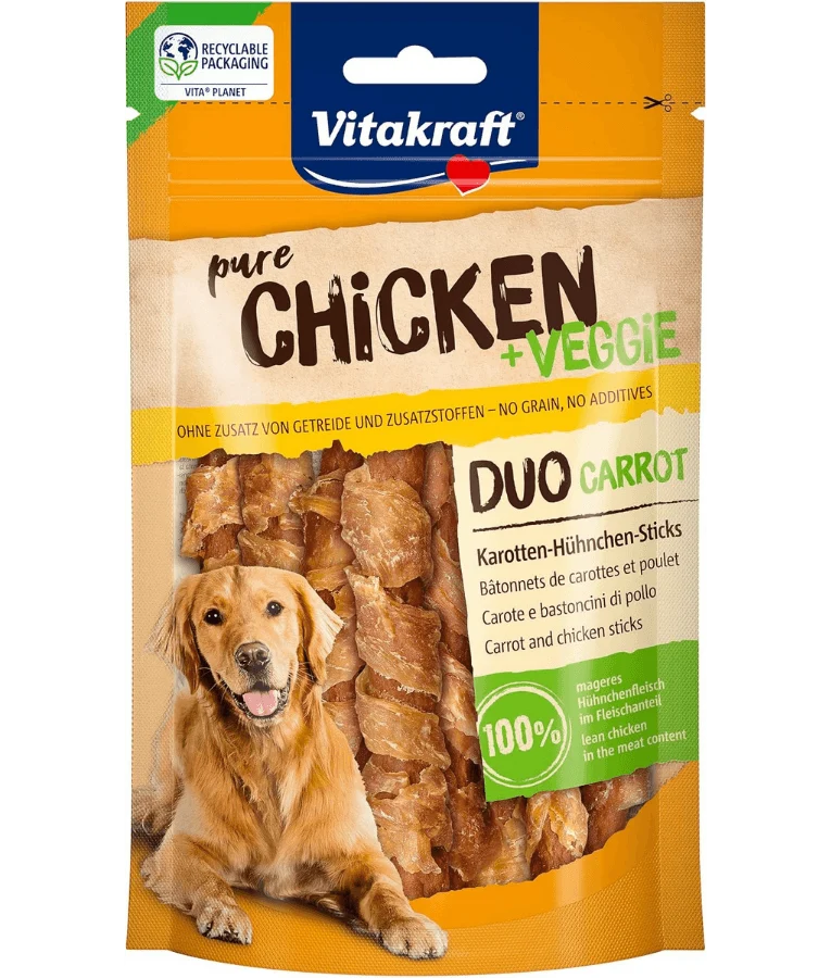 Vitakraft Pure Chicken + Veggie Chicken & Carrot Sticks Adult Dog Treat - 80g