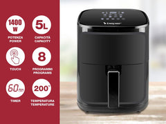 Beper Digital Air Fryer 5L (Roasting, Baking & Grilling), Digital Operating Panel, Touch Sensor, 8 Pre-Set Programmes, Temperature From 80C to 200C | BEP-P101FRI051