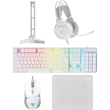 Fantech P51 5 in 1 White Power Bundle : Flash HQ53 Headset, Tower II AC304 Headset Stand, Shikari K515 Gaming Keyboard, Vigil MP356 Mousepad, Crypto VX7 Gaming Mouse