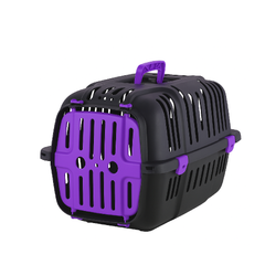 Cat Carrier Box Small - Portable Pet Travel Crate with Purple Door & Handle
