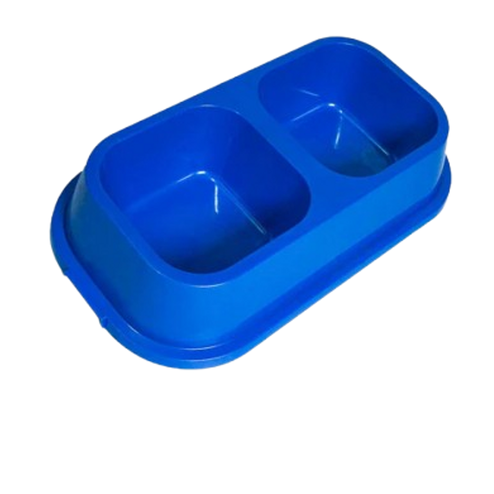 Double Pet Feeding Bowl - Food & Water Dish for Cats and Dogs - Blue