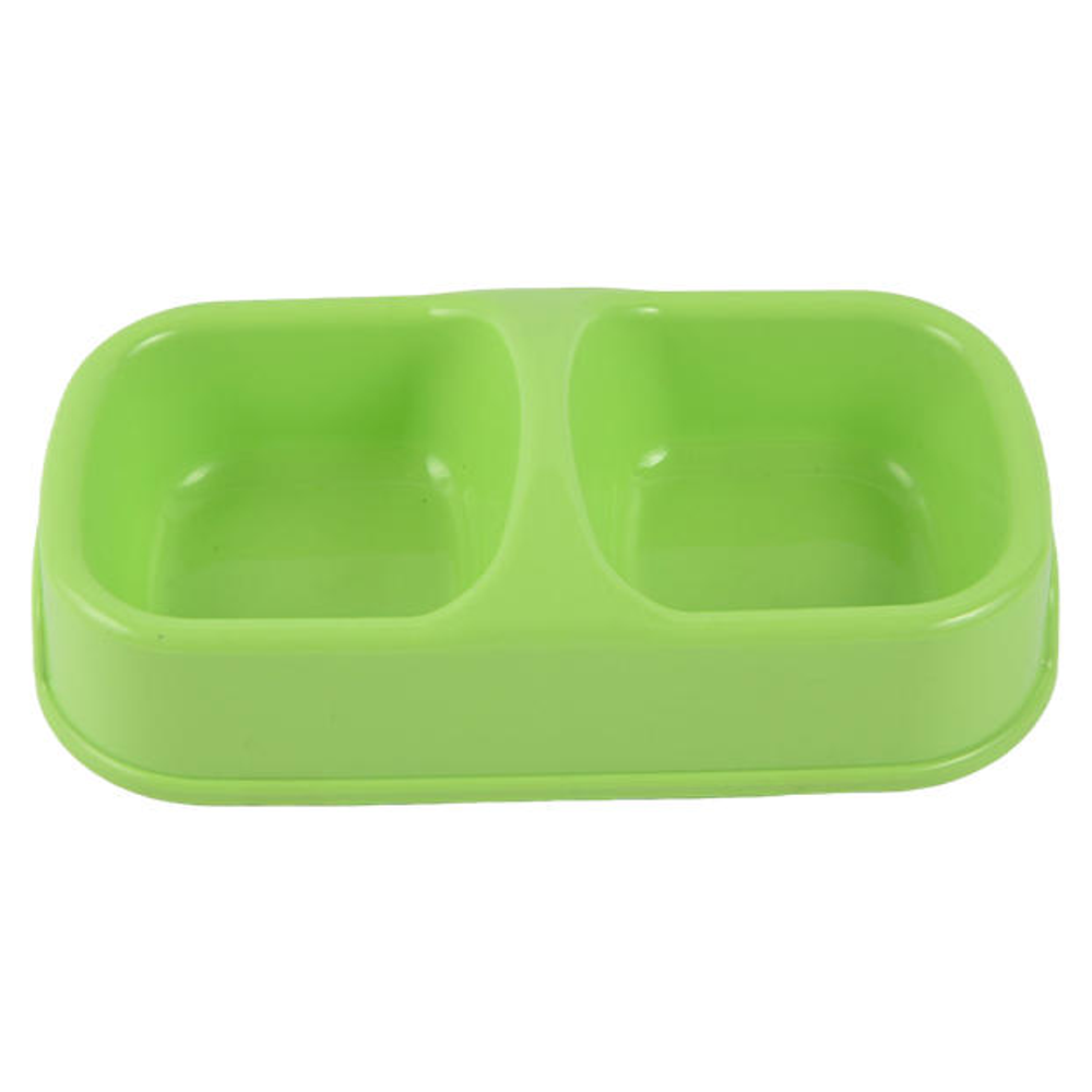 Double Pet Feeding Bowl - Food & Water Dish for Cats and Dogs - Green