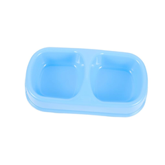 Double Pet Feeding Bowl - Food & Water Dish for Cats and Dogs - Light Blue