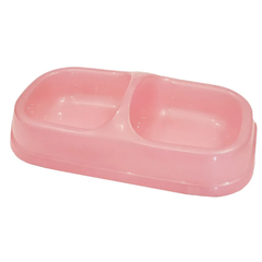 Double Pet Feeding Bowl - Food & Water Dish for Cats and Dogs - Light Pink