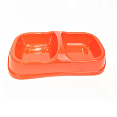 Double Pet Feeding Bowl - Food & Water Dish for Cats and Dogs - Orange