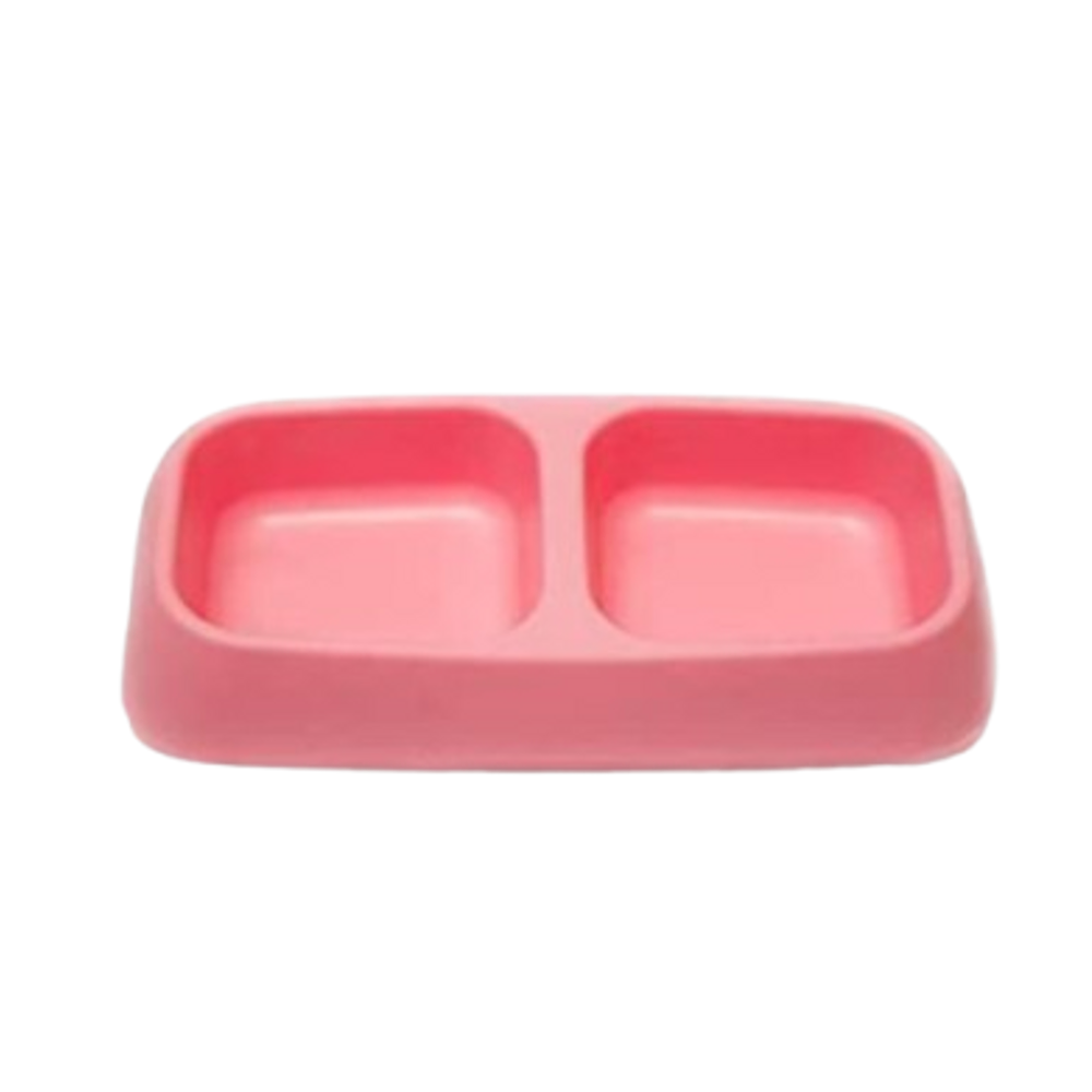 Double Pet Feeding Bowl - Food & Water Dish for Cats and Dogs - Pink