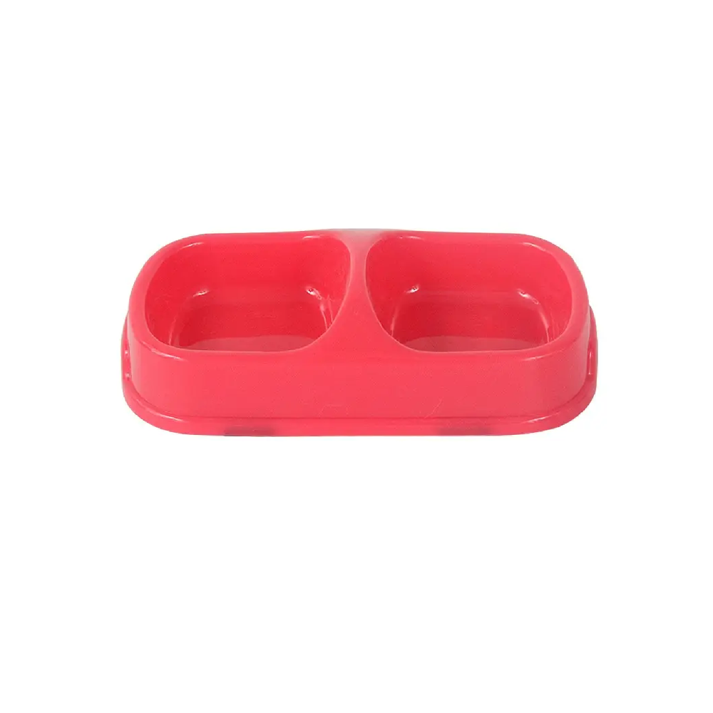 Double Pet Feeding Bowl - Food & Water Dish for Cats and Dogs - Red