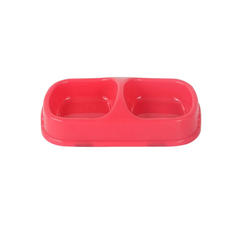 Double Pet Feeding Bowl - Food & Water Dish for Cats and Dogs - Red