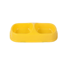 Double Pet Feeding Bowl - Food & Water Dish for Cats and Dogs - Yellow