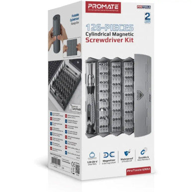 Promate Electronics Screwdriver Set, Premium Ergonomic 126-In-1 Precision Screwdriver Kit With 120 CR-V Steel Bits  Incased In A Foldable Cylindrical Case | PROTOOLS-126M