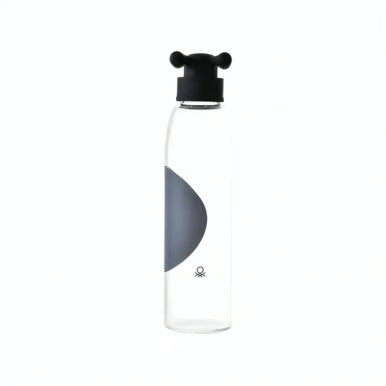 Benetton Water Bottle 500ML High Borosilicate Glass Black Tap LID Black & White Be | BE-0799-BK