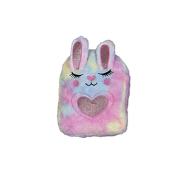 Kids Plush Bunny Backpack – Pastel Rainbow Fur with Glitter Heart | 356-3