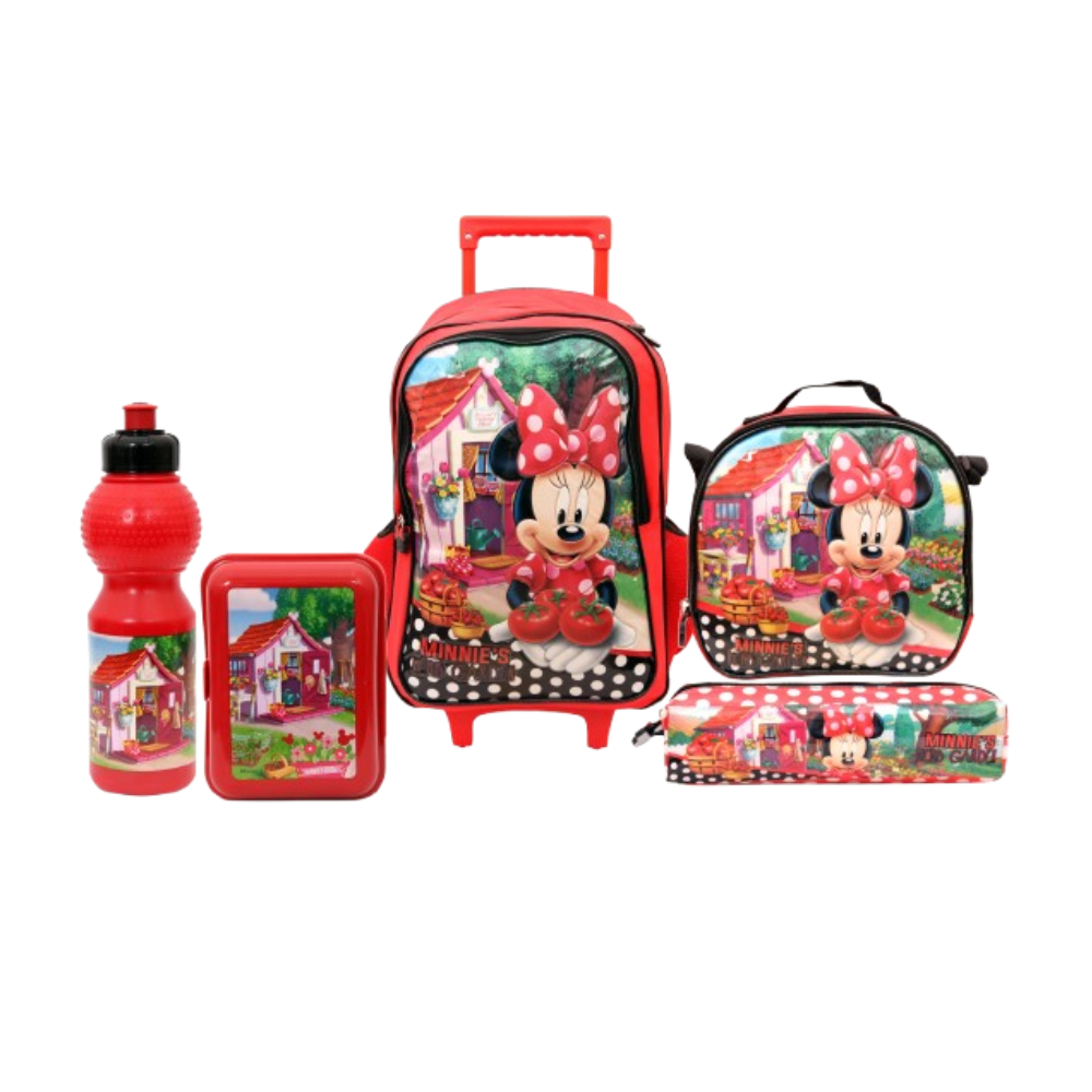 Kids Trolley School Backpack Set – Minnie Mouse Garden Design (5-Piece Set) | 500216