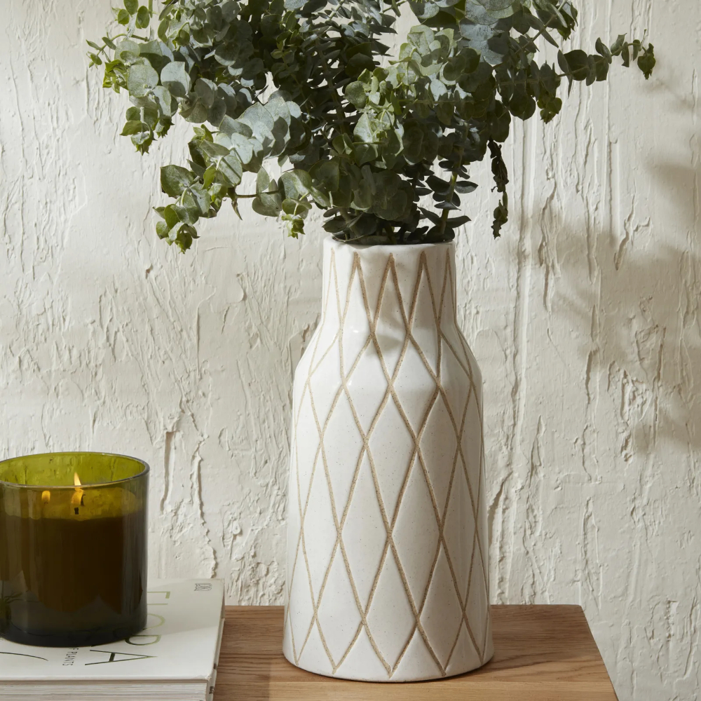 Karaca Home Mosaic 14x14x28.5cm White Vase | 300.23.01.0306
