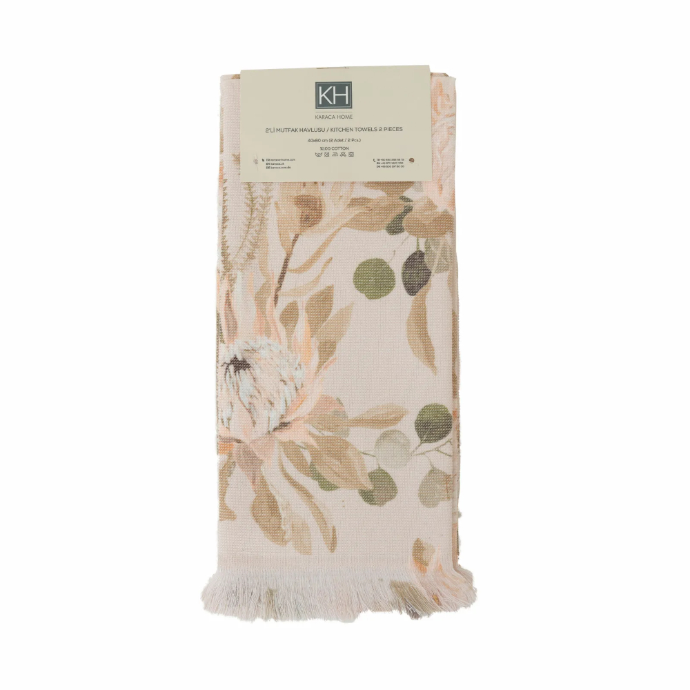 Karaca Home Garden Beige 100% Cotton 2-Pack 60x40cm Kitchen Towel | 200.21.01.0522