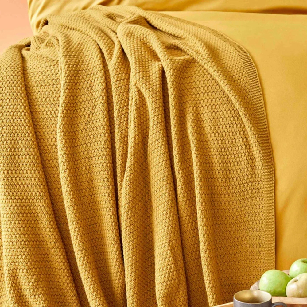 Karaca Home Back to Basic Light Mustard 200x220cm Double Knitted Blanket | 200.18.01.0947