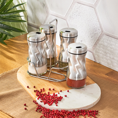 Karaca Tottori Inox 5-Piece Square Glass Spice Set | 153.03.06.4728