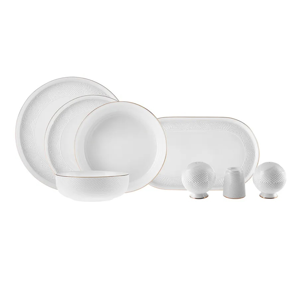 Karaca Streamline Scatola New Bone Gold 57-Piece Dinnerware Set for 12 People | 153.03.08.5005