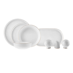Karaca Streamline Scatola New Bone Gold 57-Piece Dinnerware Set for 12 People | 153.03.08.5005