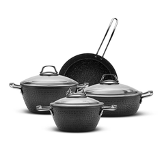 Karaca Urgup Biogranit 7-Piece Black Cookware Set | 153.03.08.3527