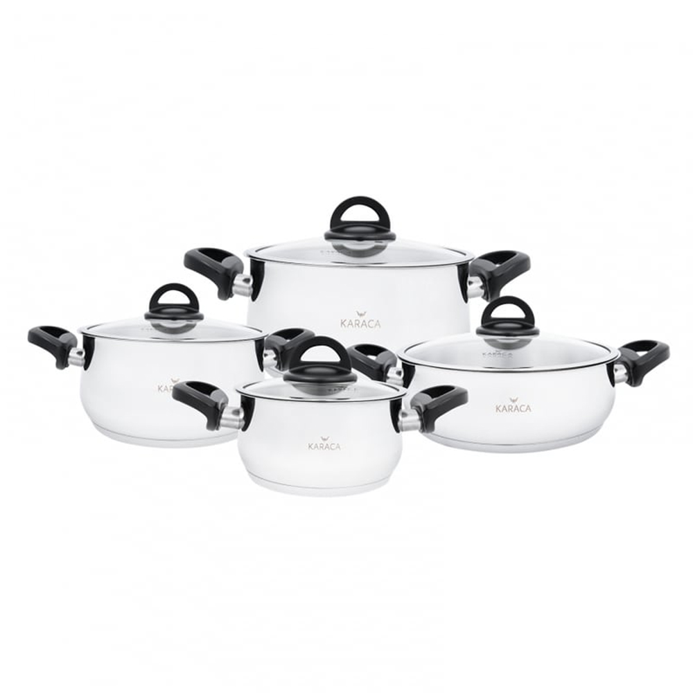 Karaca Florya 8-Piece Antibacterial Handle Black Steel Cookware Set | 153.03.08.0416