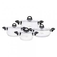 Karaca Florya 8-Piece Antibacterial Handle Black Steel Cookware Set | 153.03.08.0416