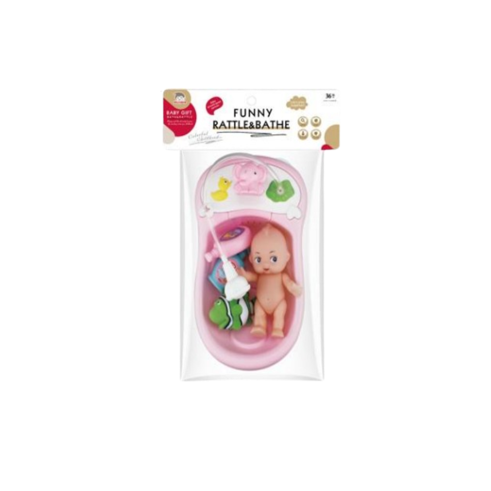 Funny Rattle & Bathe Baby Doll Bath Toy Set – Pink | BLS65-13-1