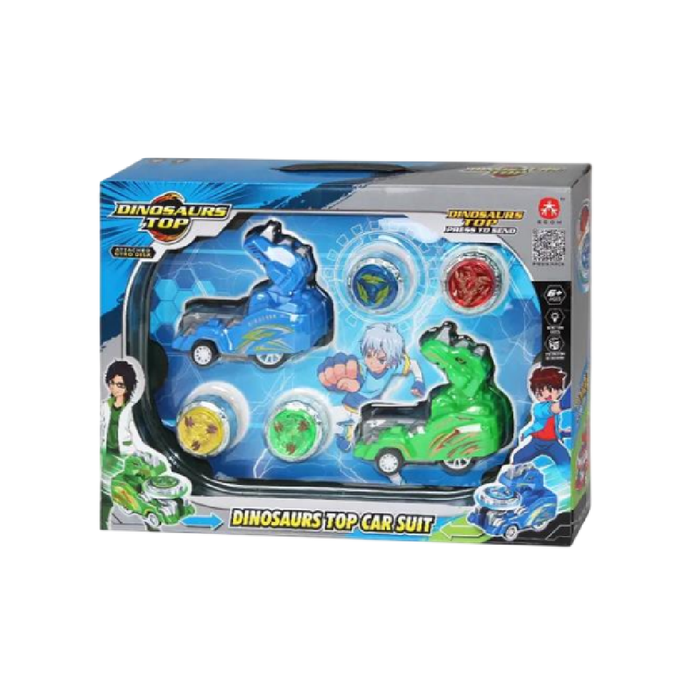 Dinosaur Spinning Top Car Set – Blue Launcher Vehicle & Battle Tops | SG62898E-8