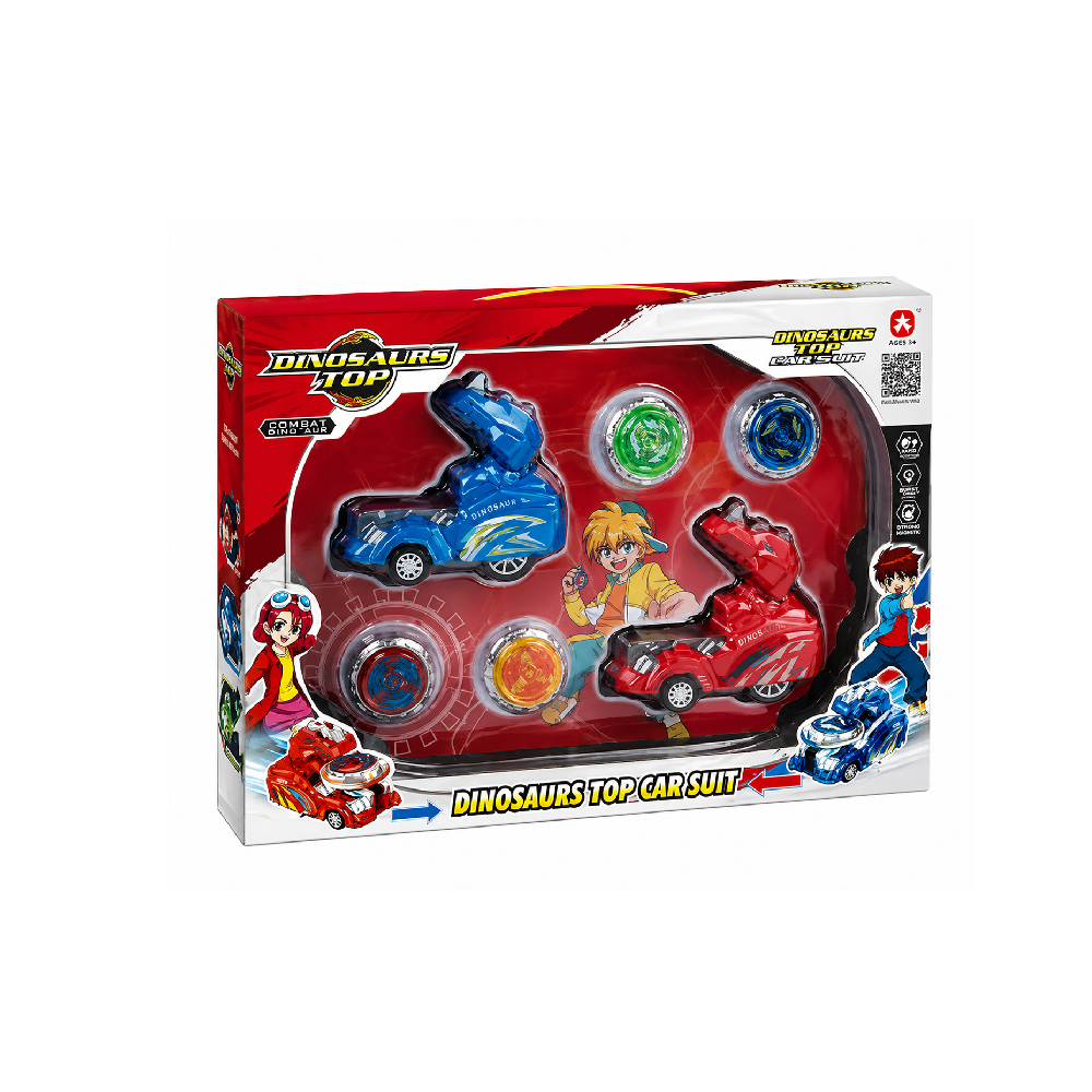 Dinosaur Spinning Top Car Set – Red Launcher Vehicles & Battle Tops | SG62898E-8