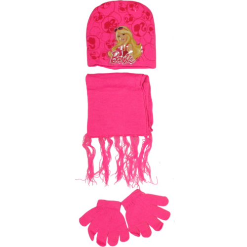 Kids’ Winter Hat, Scarf & Gloves Set with Barbie Print - Fuchsia | AL1887/F