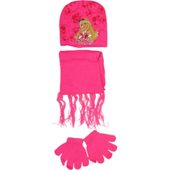 Kids’ Winter Hat, Scarf & Gloves Set with Barbie Print - Fuchsia | AL1887/F