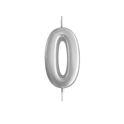 Silver Glitter Birthday Cake Candle Topper - Number Zero | 349-1/S0