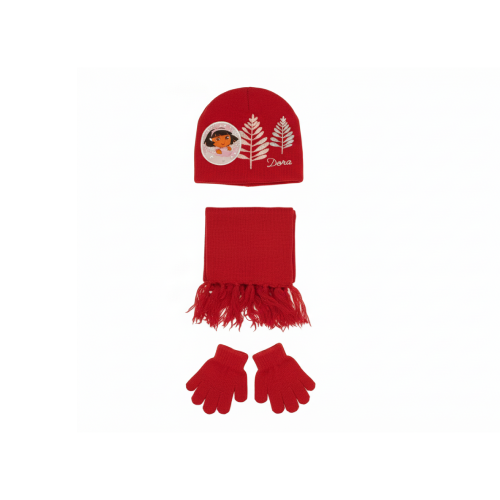 Kids’ Winter Hat, Scarf & Gloves Set with Dora Print - Red | AL1886/R