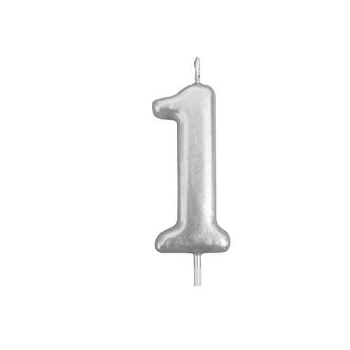 Silver Glitter Birthday Cake Candle Topper - Number One | 349-1/S1